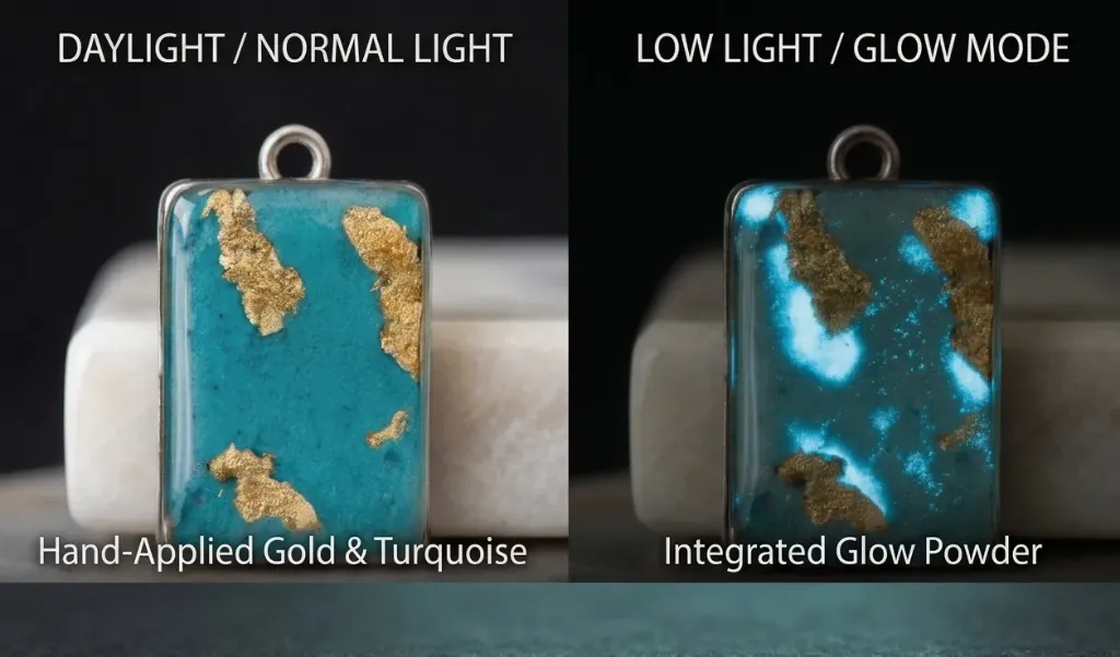 Turquoise/Gold with glow 21mmX29mm