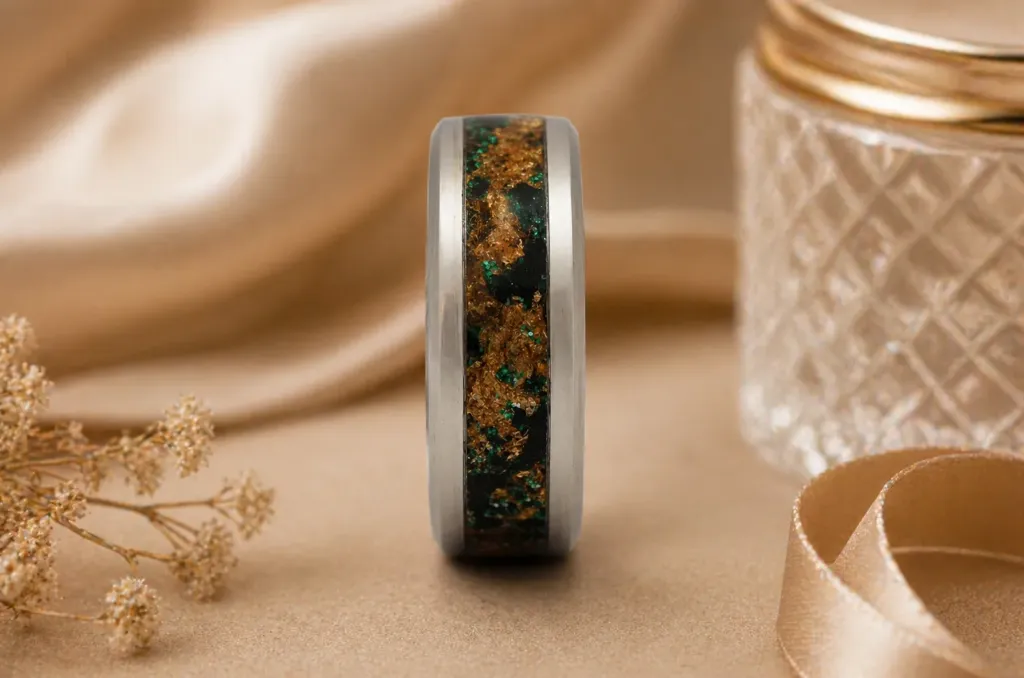 Cosmic Emerald and Gold 8mm Size 10