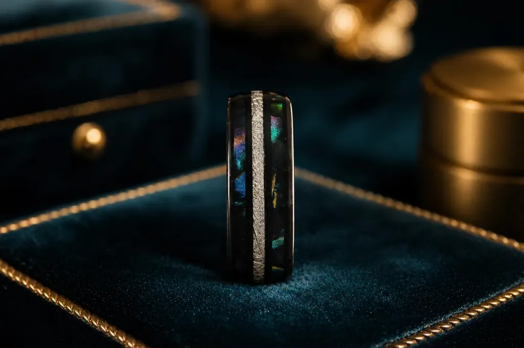 Black 3 Channel Abalone and Silver 8mm Size 6